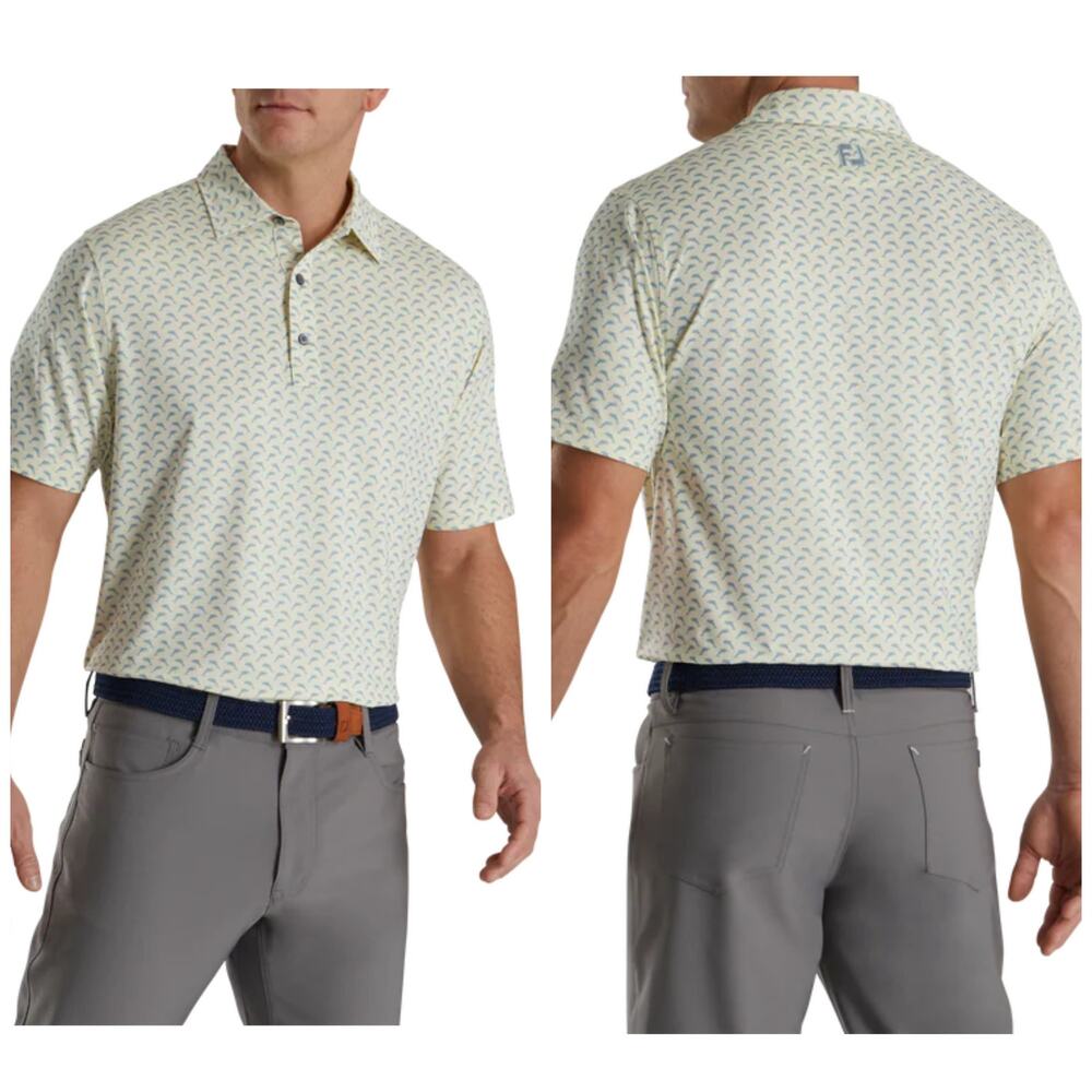 Footjoy Mens Leaping Dolphin Print Polo Golf Shirt Size XL Lemonade Dove Grey